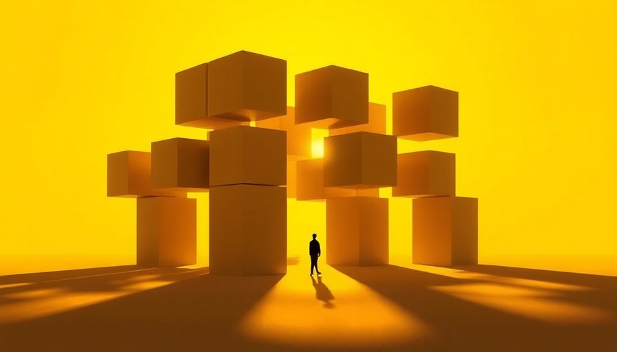 Geometric cubes and figure in yellow theme, Ghibli meme coins.