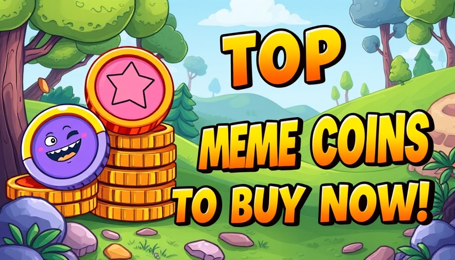 Colorful cartoon of top meme coins, forest background.