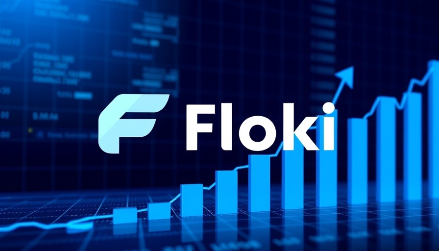 Floki logo with financial graph, blue digital background.