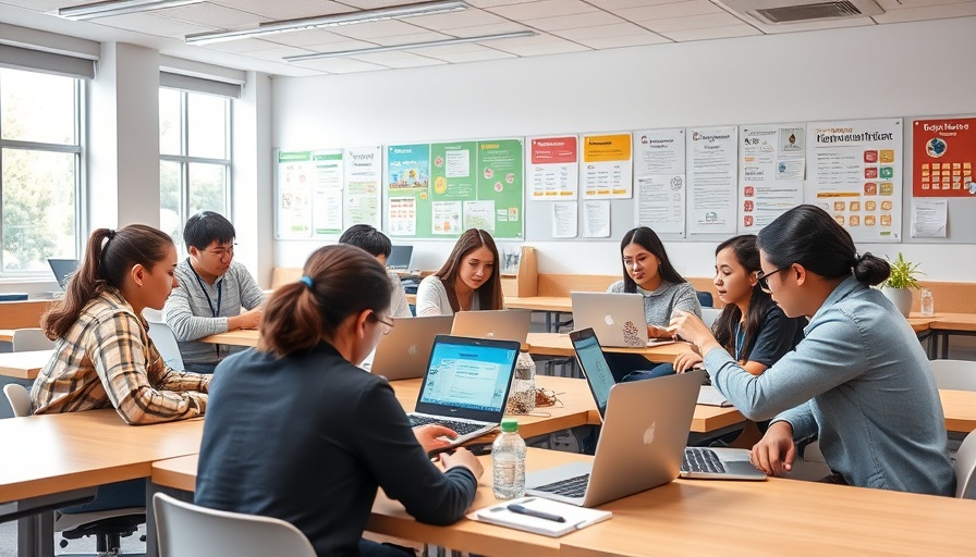 AI in Education: Students using laptops for collaborative learning in a classroom.