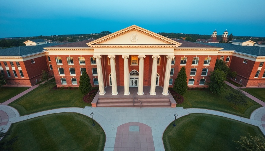 University building with logo, AI in Drug Development Master's Program.