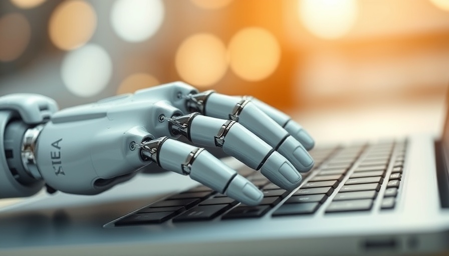 Robotic hand typing on keyboard, illustrating AI impact on jobs.