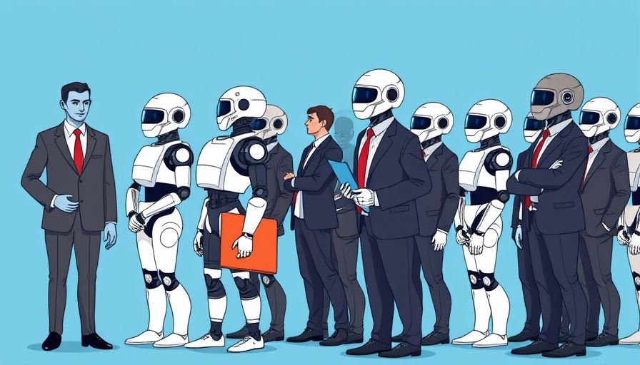 AI in Job Applications: Humans and robots queuing for jobs.