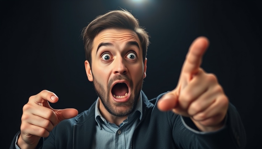 Amazed man pointing at Genspark Content Creation Tool logo.