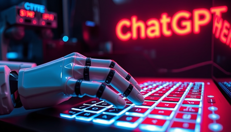 Futuristic robotic hand typing, ChatGPT prompts for job search.