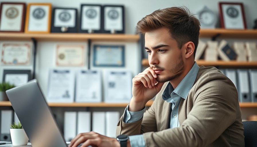 AI for Small Business application by a focused man in an office.