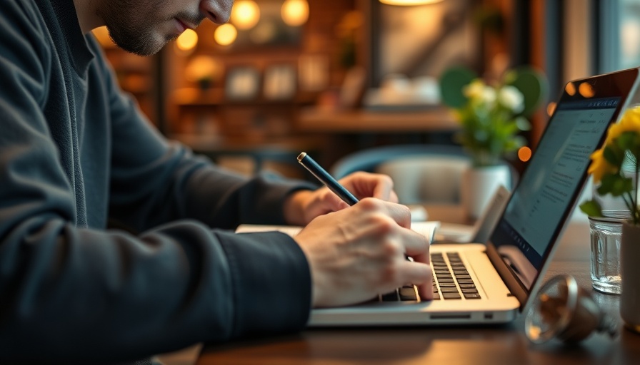 Person writing in a notebook next to a laptop, representing content creation and detection.