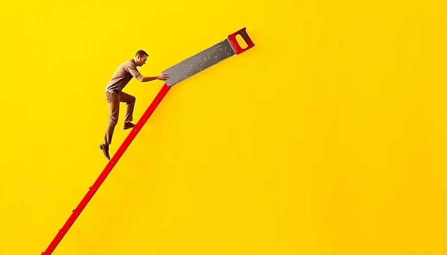 Abstract depiction of Gen Z career landscape challenges with ladder and saw.