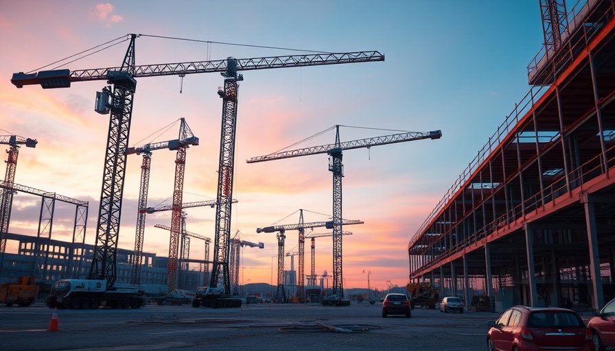 AI-powered robots assist workers on a construction site.