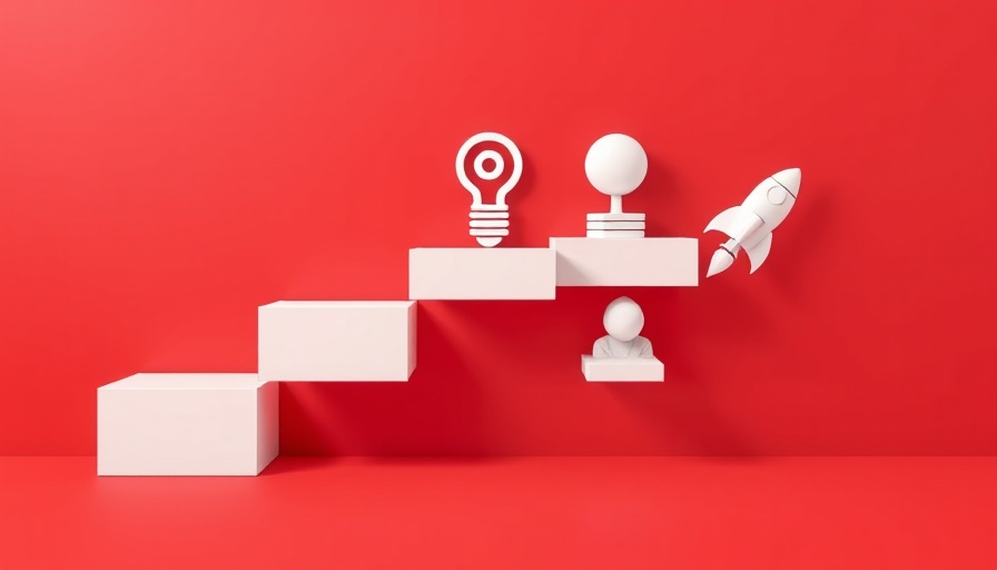 Conceptual steps symbolizing in-demand jobs at AI startups 2025 on red backdrop.