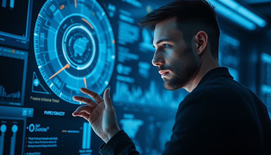 Man analyzing digital data, AI threatens jobs concept.