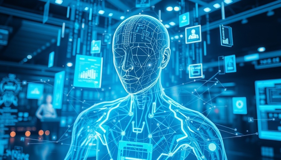 Futuristic AI entity interacting with digital data
