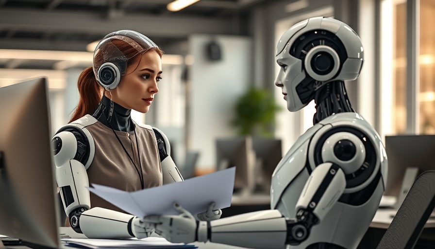 Human and robot working together in modern office, representing AI impact on future jobs.