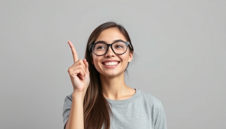 Smiling woman pointing upwards, relevant to career options for science graduates.
