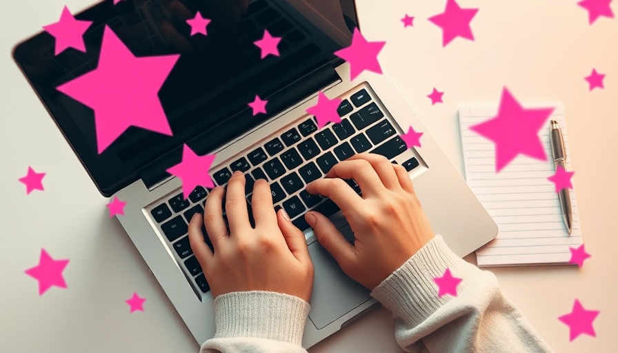 Stylized laptop scene with pink sparkles for AI tools for job searching.