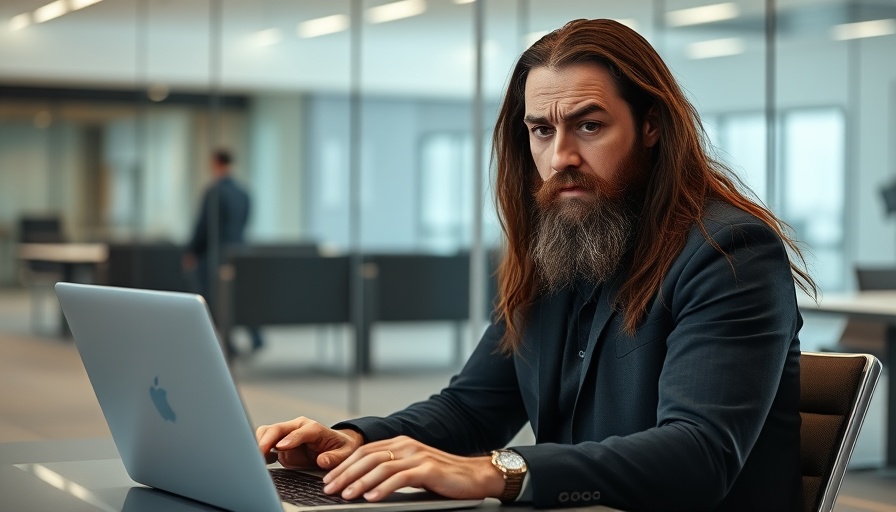 Perplexed man in office with laptop; AI Writing Assistants Cultural Homogenization.