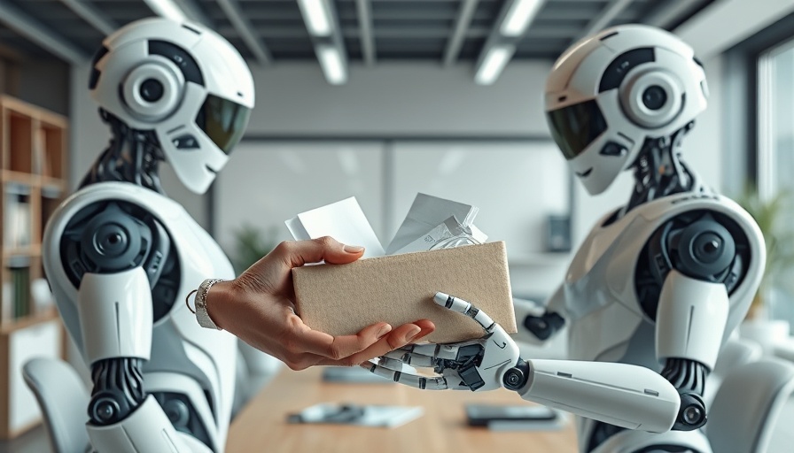 AI job replacement concept with robots in an office setting.