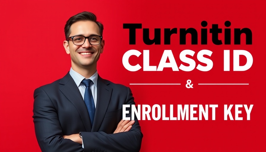 Turnitin class ID and enrollment key promotional image with businessman.