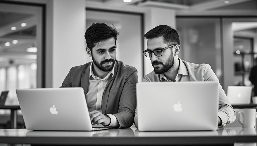 Two men using LinkedIn AI tools for job applications in an office.