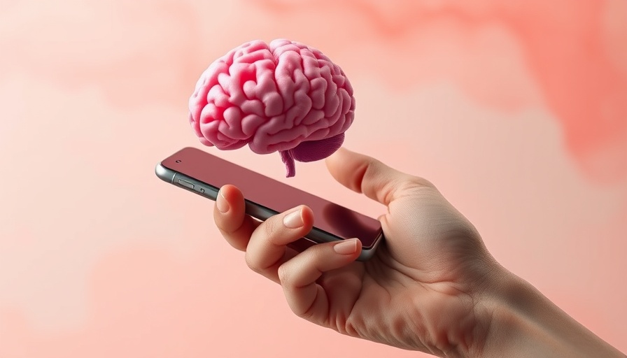 AI communication tools concept with brain and smartphone in surreal style.