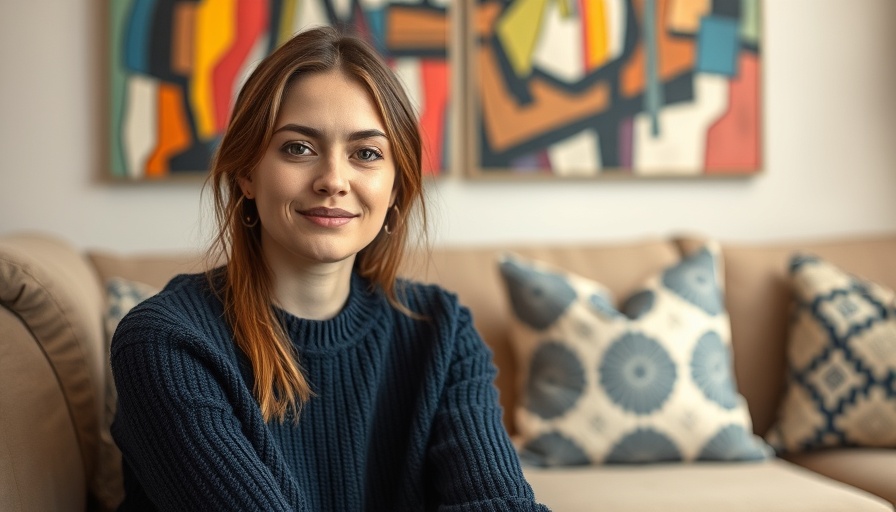 Young woman on couch with abstract art background, ChatGPT in College Education
