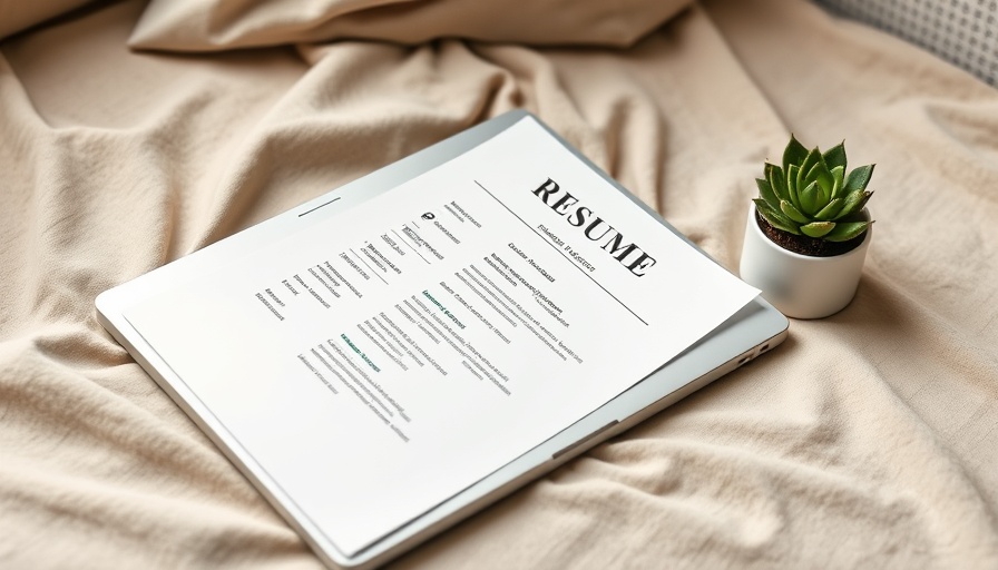 Elegant modern resume on laptop with succulent plant