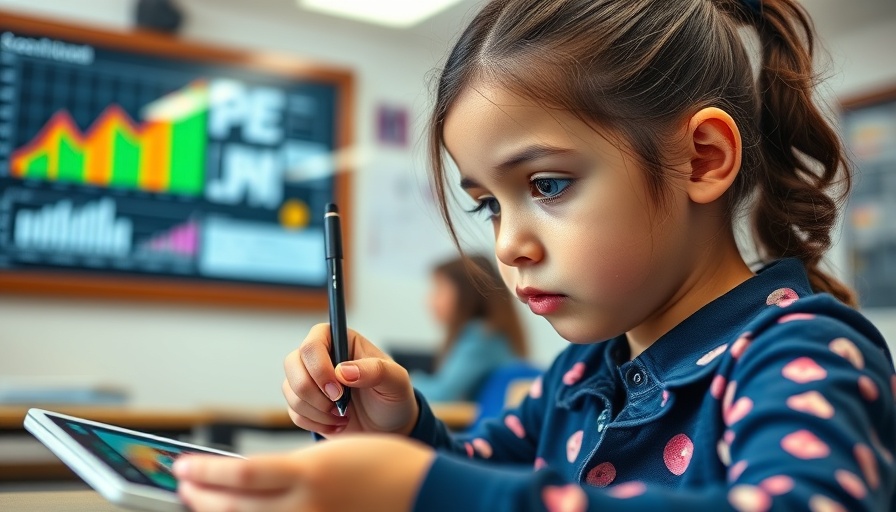 AI handwriting analysis for dyslexia: Young girl using digital tablet.