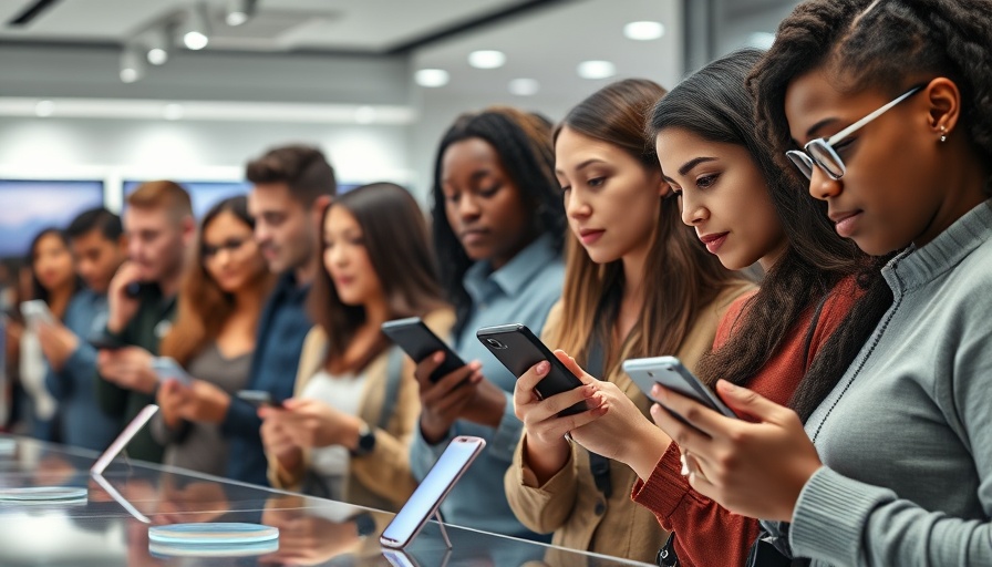 Tech store queue with phones displayed, related to Apple Alibaba AI Deal.