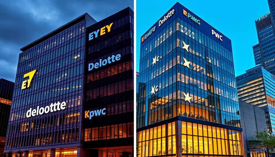 AI disrupts Big Four consulting firms with major office buildings.
