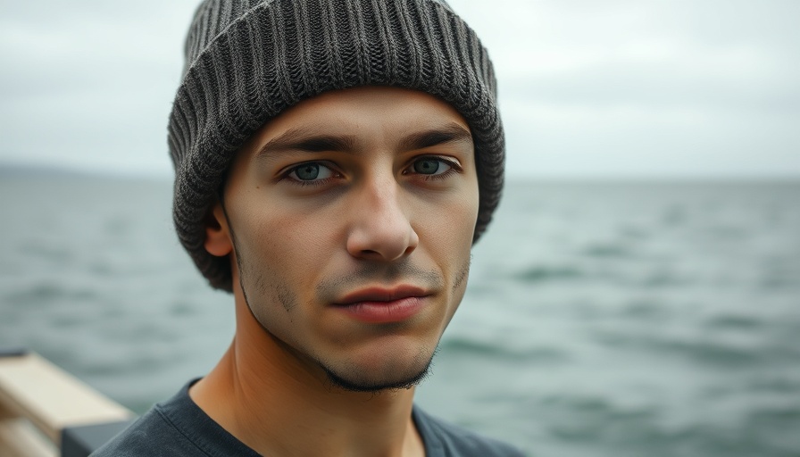 Young man by the sea on an overcast day