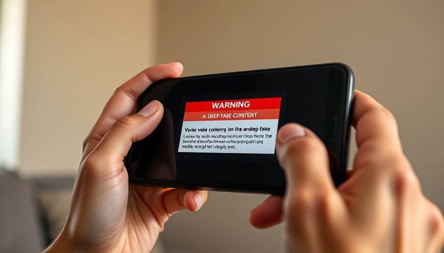 Smartphone showing deep-fake content warning.