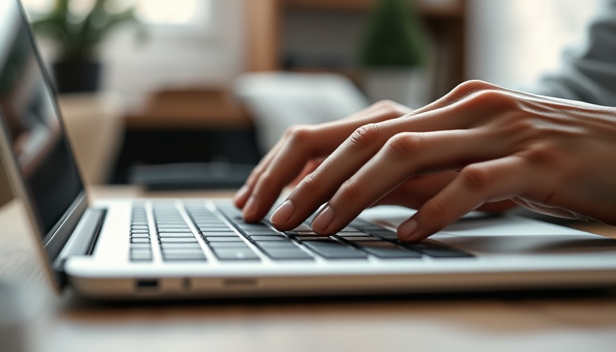 Engaged hands typing on laptop keyboard, AI tools augment writing process.