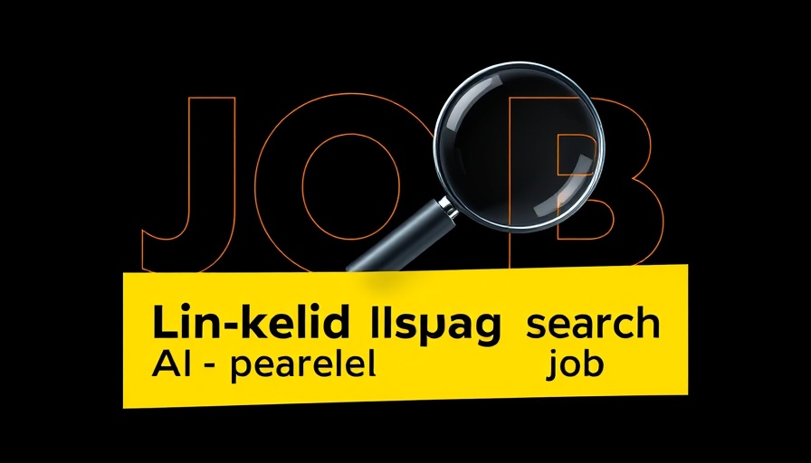 LinkedIn AI-powered job search tool graphic with magnifying glass.