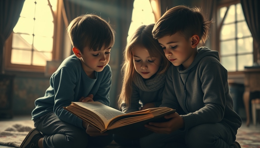 Children exploring a book, related to unlocking a portal.