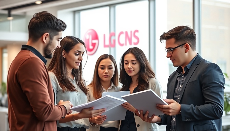 AI job recruitment LG CNS team collaborating in modern office.