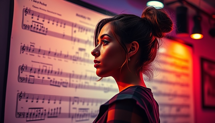 AI score in writing concept with young woman and digital sheet.
