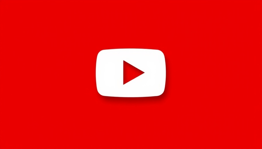 Minimalist YouTube play button icon on red background.