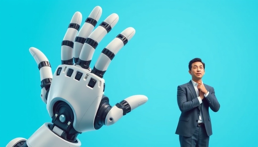 AI and jobs concept with robotic hand and surprised businessman
