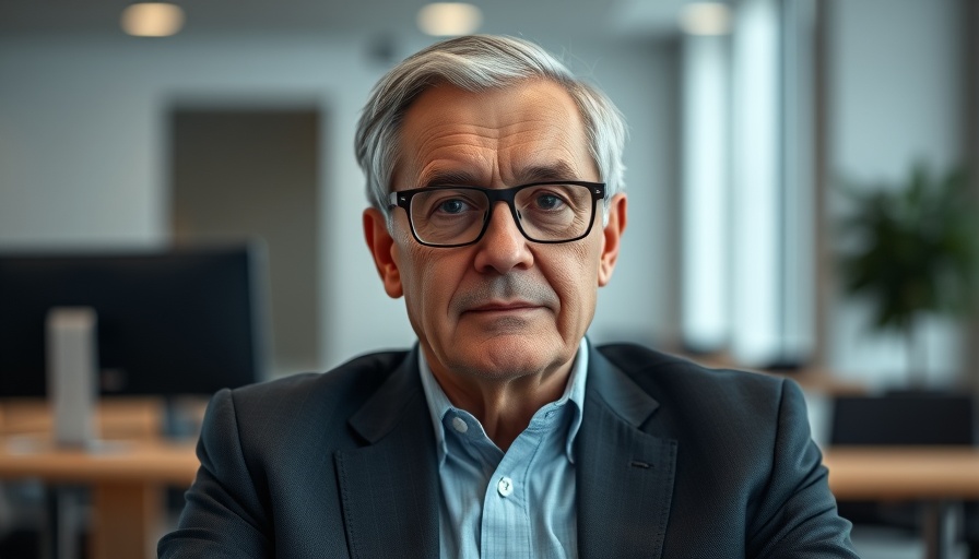 Poised elderly man in glasses in a modern office setting