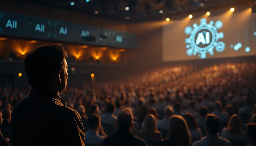 Speaker discusses AI job displacement with crowd in digital setting.