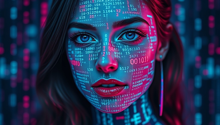 Digital code projected on a woman's face, symbolizing AI tools.