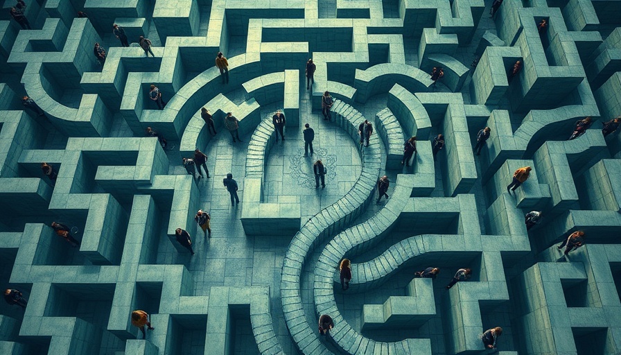 Intricate maze, people navigating job market challenges.