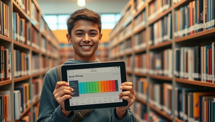 Young person using tablet with Youbooks AI Book Generator in library.
