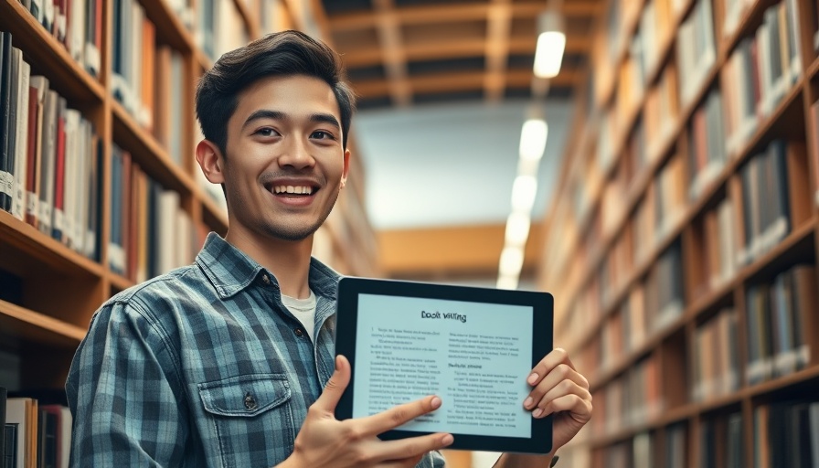 Excited person using Youbooks AI Book Generator in a cozy library.