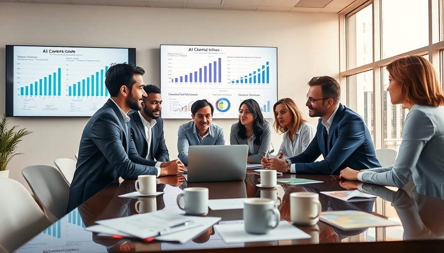 Professionals discussing AI content detection tools in modern office.