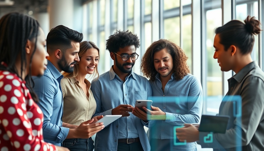 Professionals collaborating on AI content detection project in modern office.