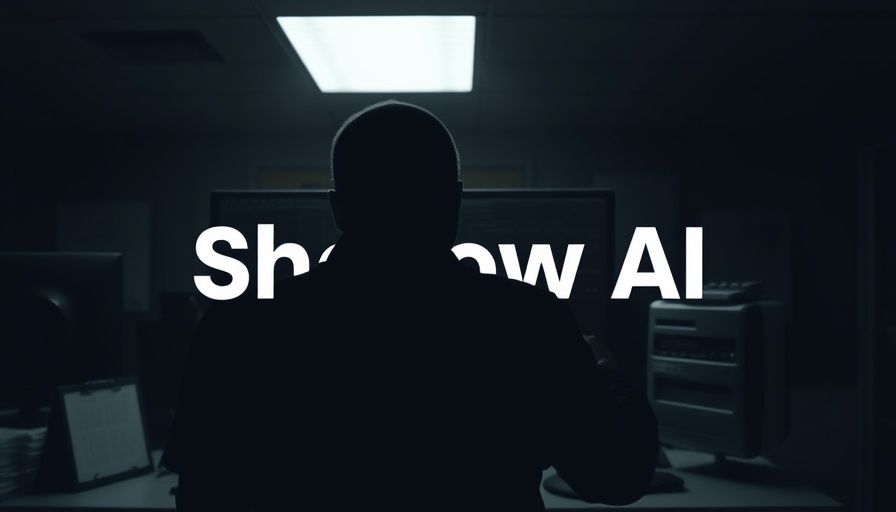 Shadow AI concept in workplace, dramatic monochrome office environment.