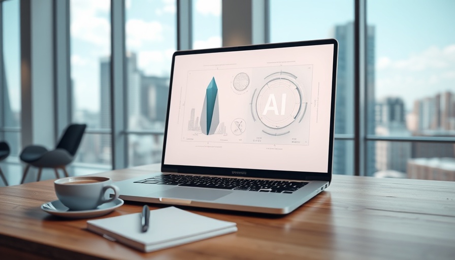 Laptop with AI graphic on screen in an academic setting.