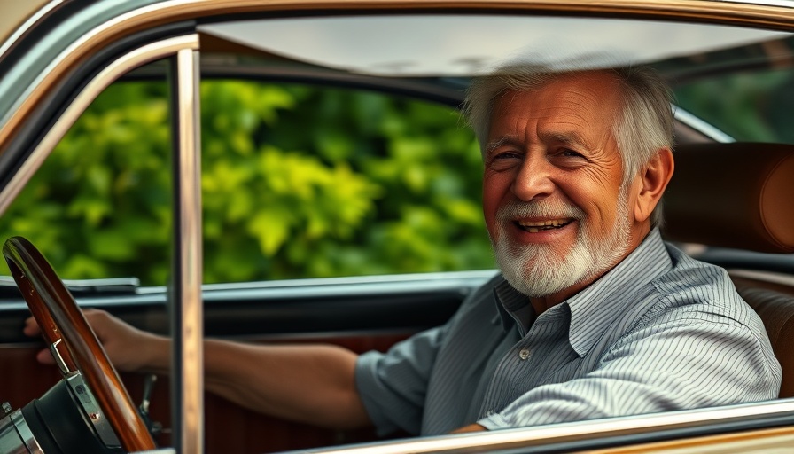 Older man smiling in vintage car, jobs unaffected by AI revolution.