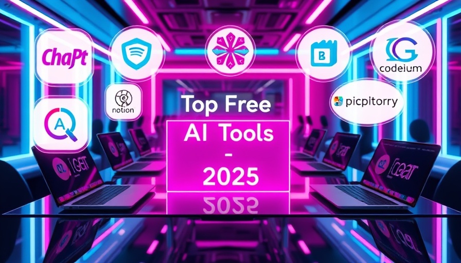 Futuristic workspace displaying top free AI tools of 2025.
